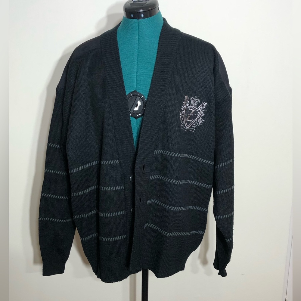 Vintage Z Cavaricci Vee V-Neck Sweater Black Gray Cardigan Size X-Large